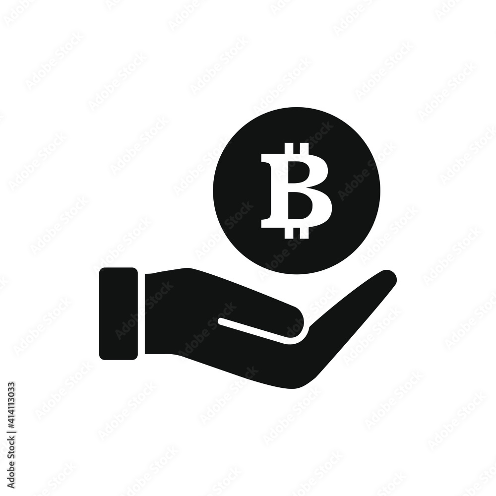 Bitcoin in hand icon isolated on white background. Vector illustration Bitcoin in hand icon isolated on white background. Vector illustration