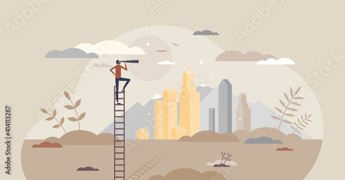 Business opportunity searching and looking in future tiny person concept