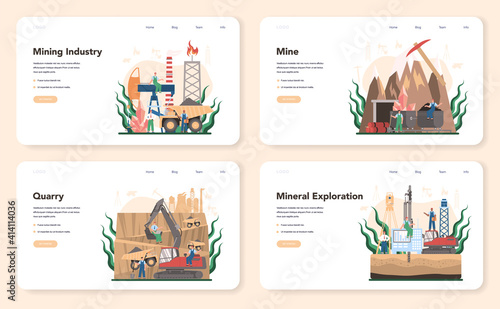 Mining concept web banner or landing page set. Mineral and natural resources