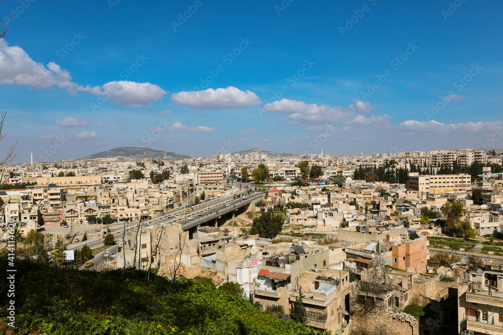 A view of the city of Hama in Syria from the castle of Hama
