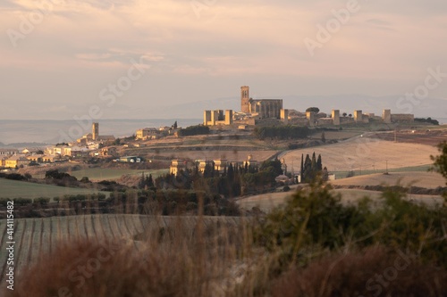 View of the medieval town of Artajona, Navarra, Spain