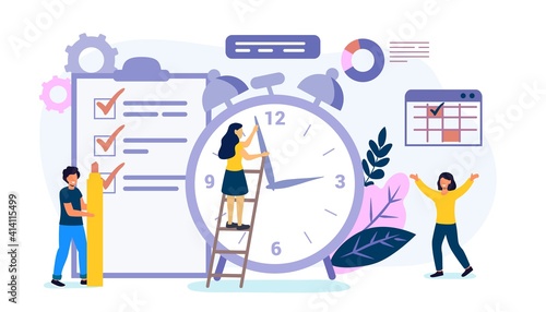 Deadline Time management on the road to success Metaphor of time management in team Concept of multitasking performance timeline Flat style design vector illustration photo