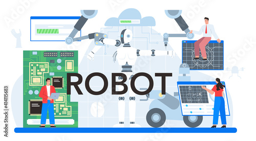 Robot typographic header. Robotic engineering and constructing.