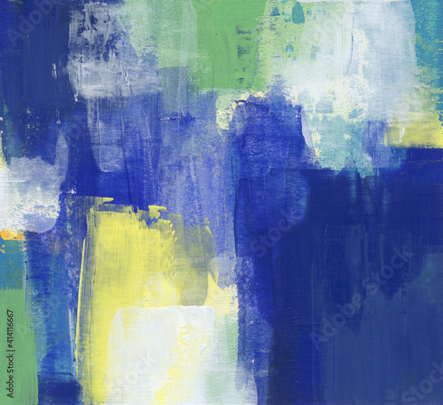 Hand painted artwork. Versatile image can apply to a wide range of creative design projects: posters, banners, cards, websites, wallpapers and magazines. Bright colours. Blue, yellow, green paints.