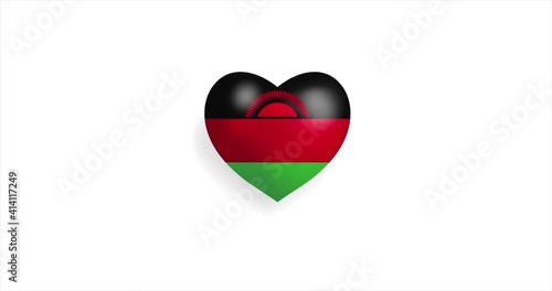 Heart beating with Malawi flag. 3D Seamless Animation. Loopable animation of rendered heart on white background. For mailing, greeting card, web site, shop… photo