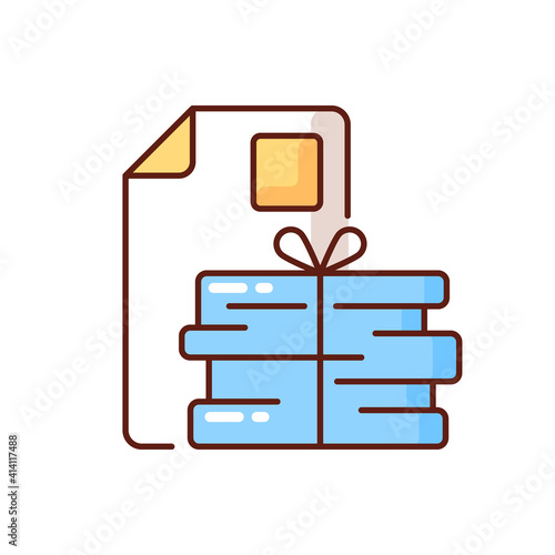 Waste paper RGB color icon. Paper recycling. Paperboard, cardboard products. Turning waste into new products. Papery packaging. Newspapers and magazines. Isolated vector illustration