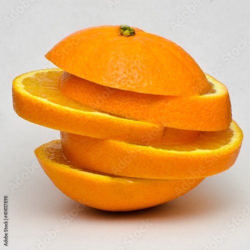Sliced orange on white background