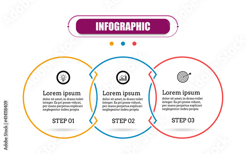 Timeline 3 point banner elements and numbers. Circle presentation business infographic template with three options. Business concept thin line flat infographic design for presentation with 3 steps.