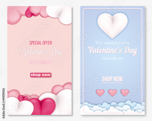 set of advertising banners/posters/ stories for Valentine's day/ February 14