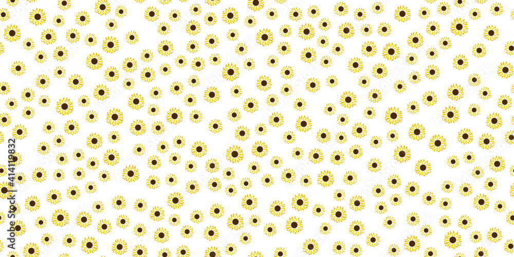 Cute floral print. Seamless pattern with small hand drawn sunflowers 