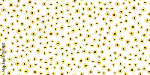 Cute floral print. Seamless pattern with small hand drawn sunflowers 