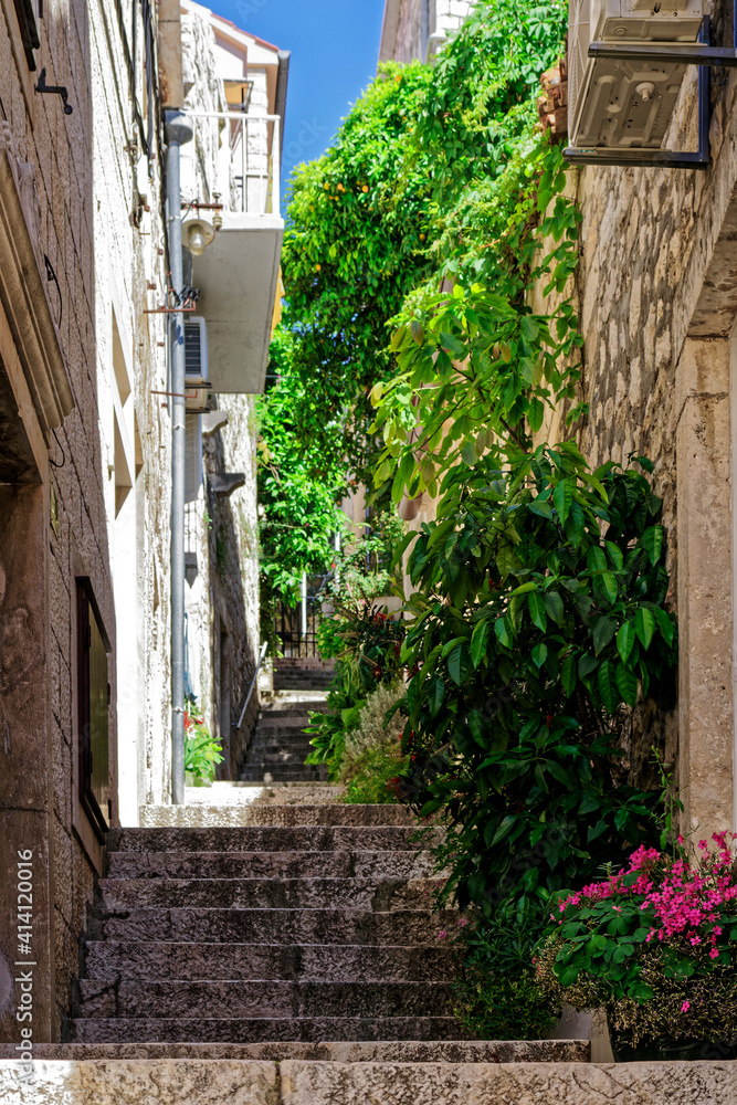 A narrow street in Hvar, Croatia