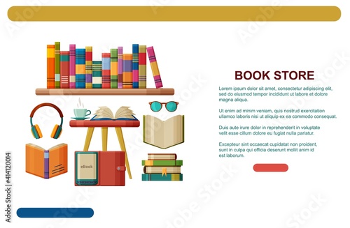Books and reading, Modern reading - audio-digital and e-book. Book store web banner template or landing page. Vector illustration