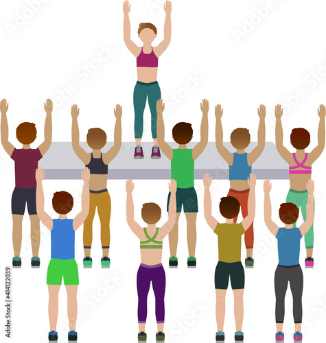 Group fitness classes doing exercises - illustration