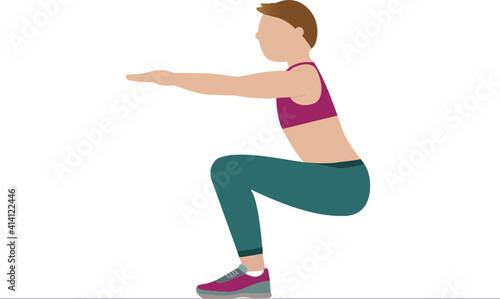 Woman doing squats exercises - illustration