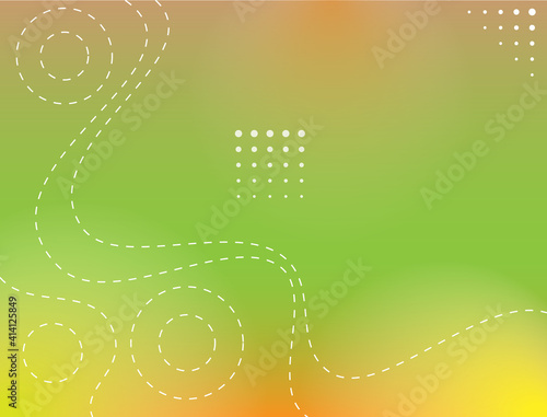 Light leak background with dominant green orange color gradation and wavy dotted line