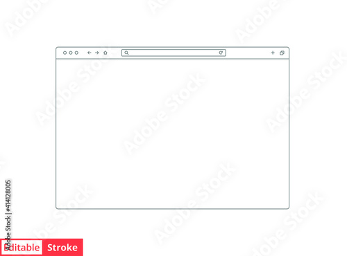 Browser mockup outline for website. Empty browser window in line style. Vector illustration isolated on white background. Webpage user interface, desktop internet page concept. Editable stroke EPS 10 photo