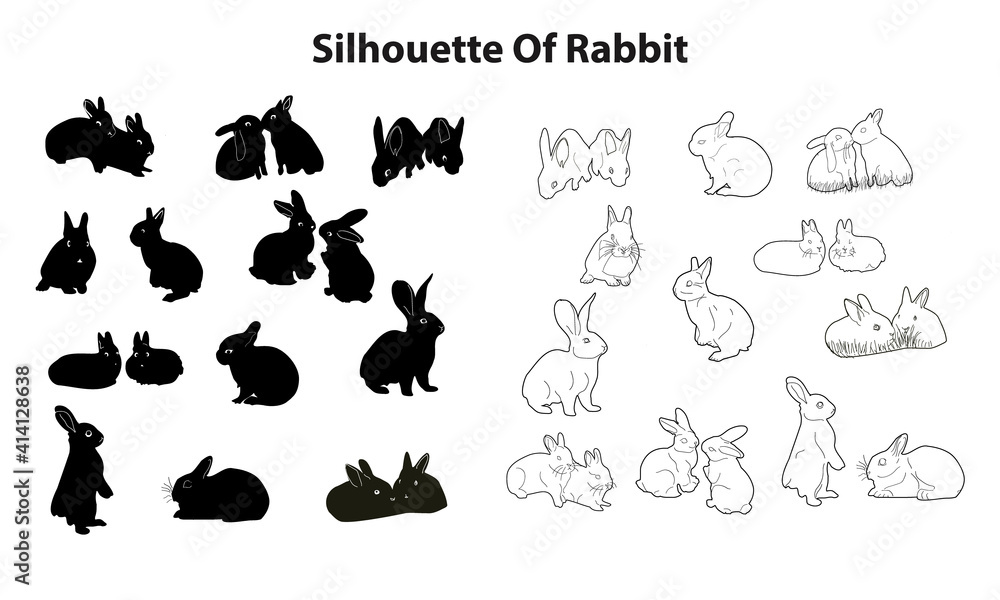 Fototapeta premium Vector Silhouette of Rabbit. Editable and usable outline vector animal rabbit for mandala drawing or coloring book.