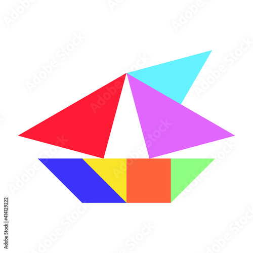 Free Download Color tangram puzzle in sailing boat shape on white background - GFXLoad