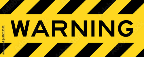 Foto Yellow and black color with line striped label banner with word warning