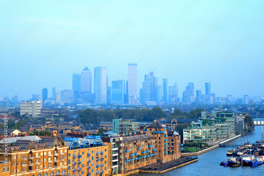 Obraz premium aerial view of the river thames to east side of london - London, England, United Kingdom (UK)