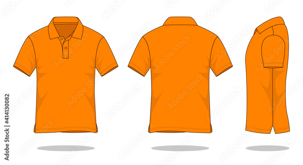 Blank orange short sleeve polo shirt template on white background.Front ...