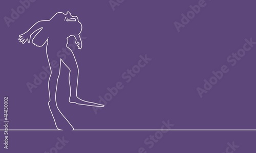 Silhouette of diver. Icon diver. The concept of sport diving. Thin line style. Place for text