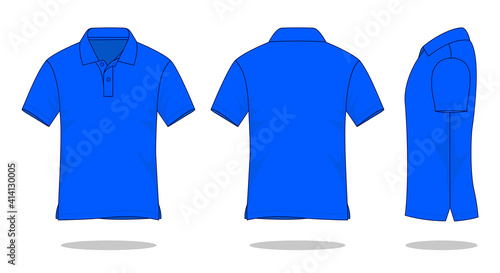 Blue short sleeve polo shirt template vector.Front, back and view.