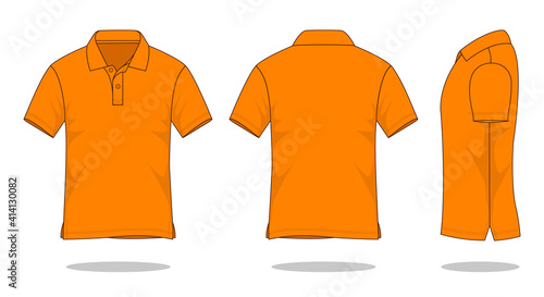 Blank orange short sleeve polo shirt template on white background.Front, back and side view, vector file
