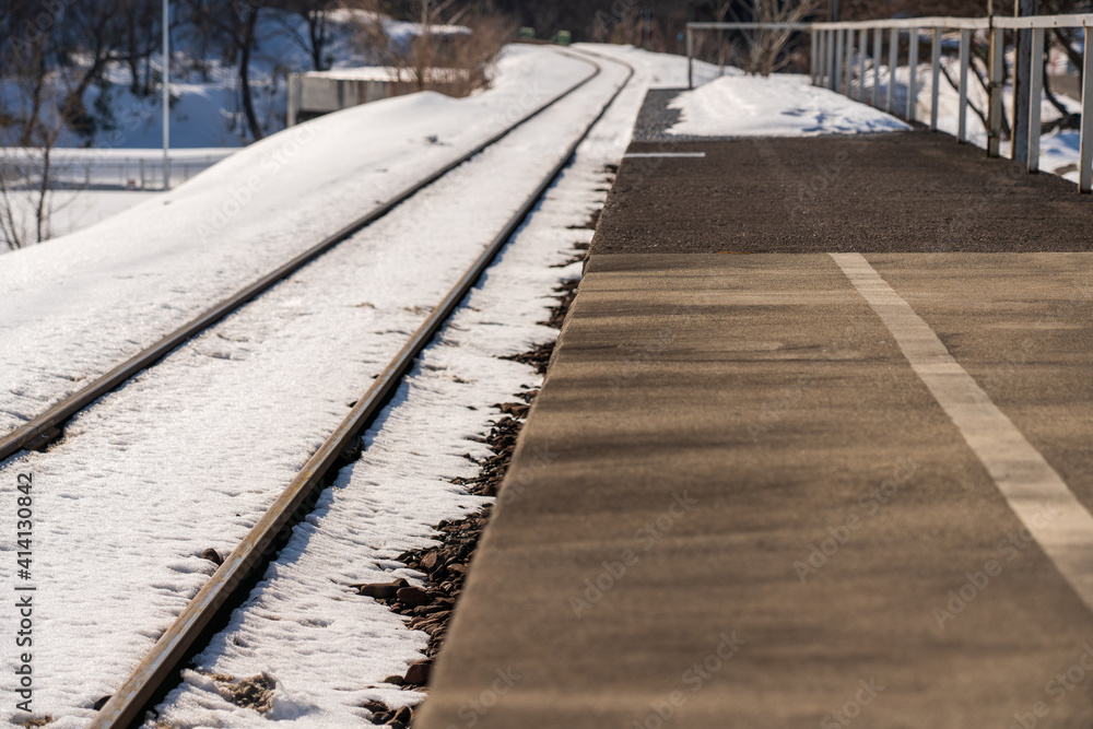 Naklejka premium Unmanned station in the countryside of Japan.Jomon Ogata Station