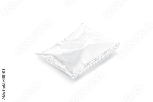Blank white big die-cut full plastic bag mockup lying, isolated