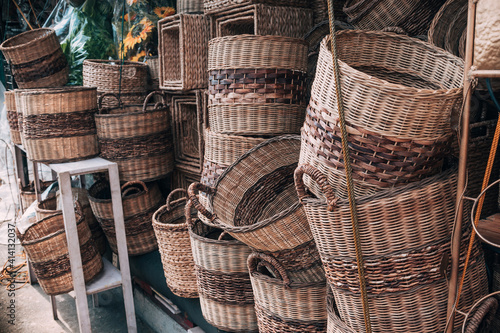 Rattan baskets and other handicrafts for sale at Dapitan Arcade, Quezon City, Philippines. photo