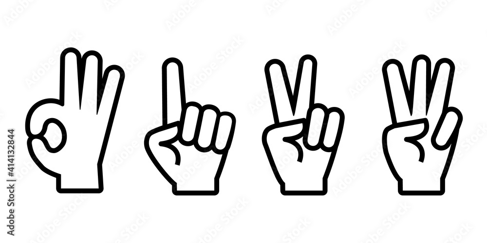 Hand counting zero one two three line icon set. Clipart image isolated on white background Hand counting zero one two three line icon set. Clipart image isolated on white background