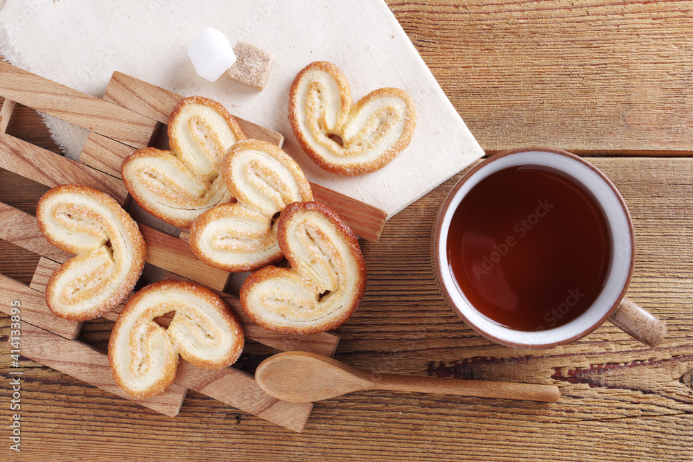 Heart-shaped cookies and tea Heart-shaped cookies and tea