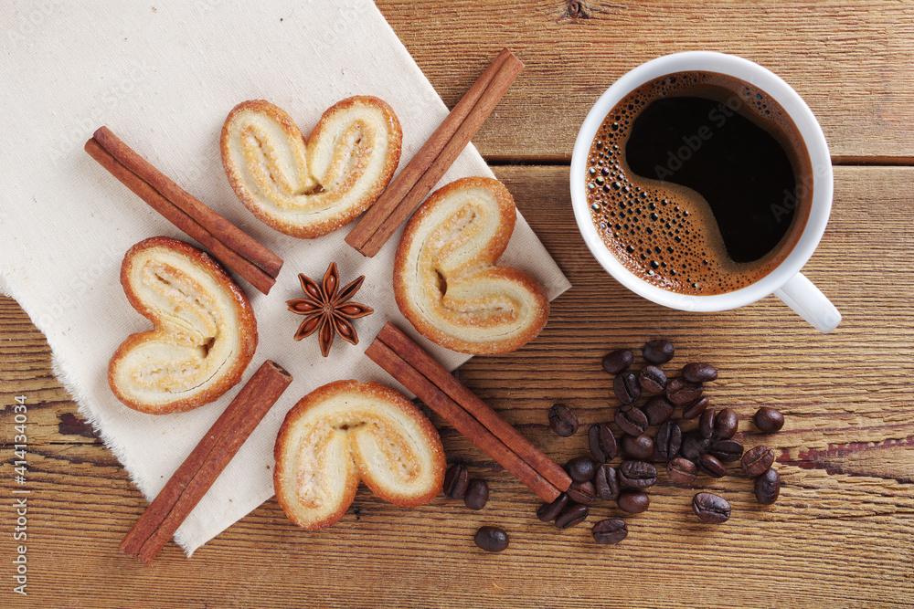 Heart-shaped cookies and coffee Heart-shaped cookies and coffee