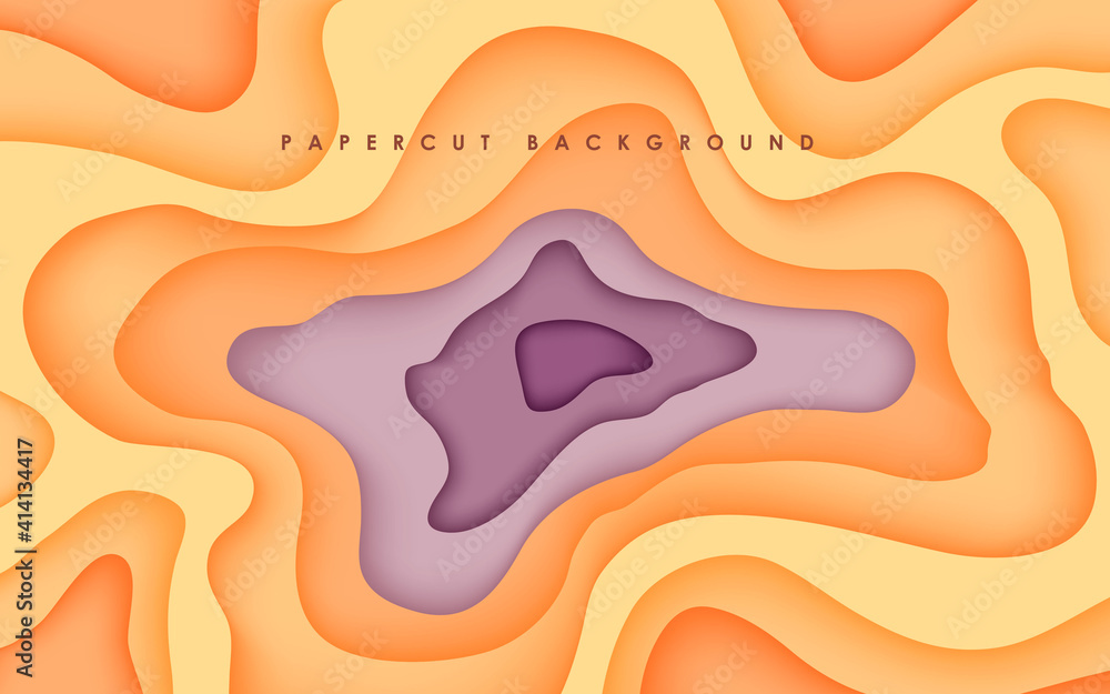 Papercut style abstract wavy purple and orange background