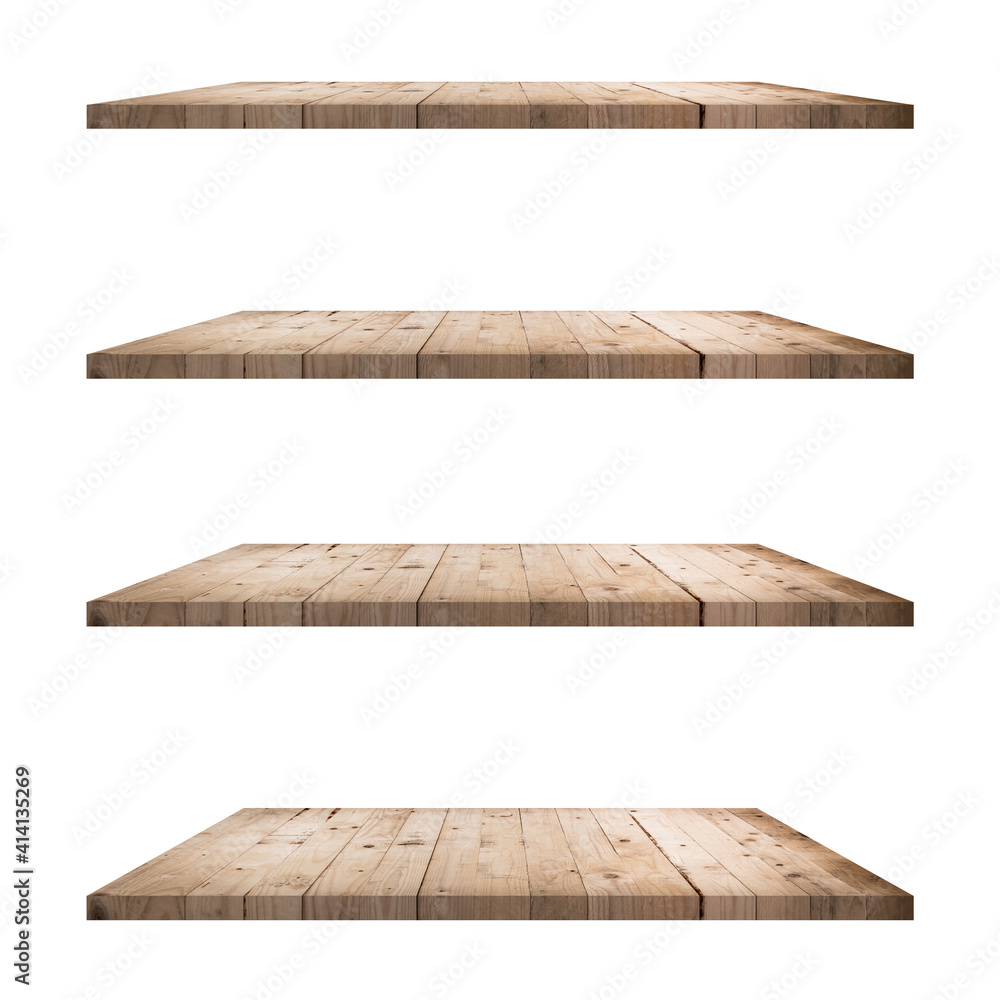 4 Wood shelves table isolated on white background and display montage for product. 4 Wood shelves table isolated on white background and display montage for product.