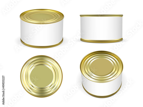 golden metal tin can isolated on white background mock up vector