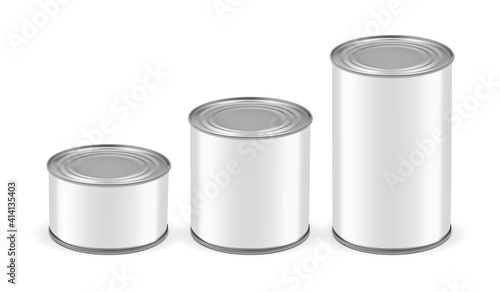 cans of different sizes isolated on white background mock up vector