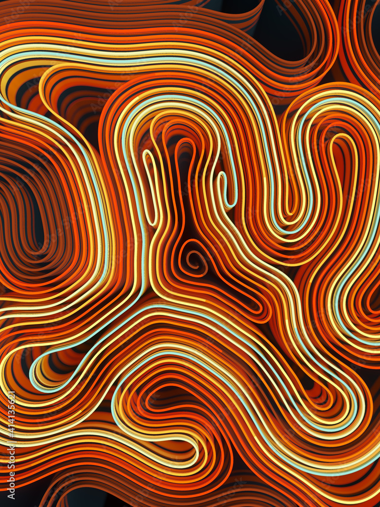 Abstract multicolored maze with iridescent texture. Contemporary 3d rendering digital illustration.