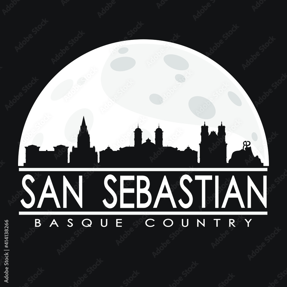San Sebastian Spain Skyline City Flat Silhouette Design Background illustration.