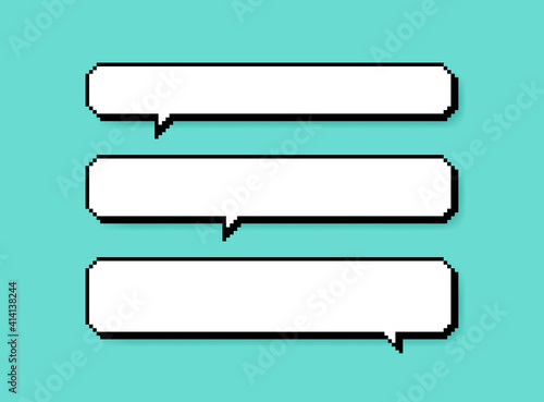Set different shape pixel speech bubble. Geometric texting dialogue boxes. Empty quote box speech bubble. Modern vector illustration