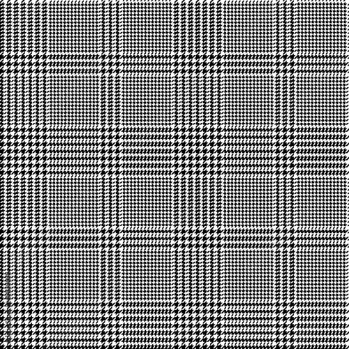 Plaid pattern glen black and white check graphic. Seamless abstract houndstooth tartan art background for dress, tablecloth, blanket, other modern spring autumn winter textile print. photo