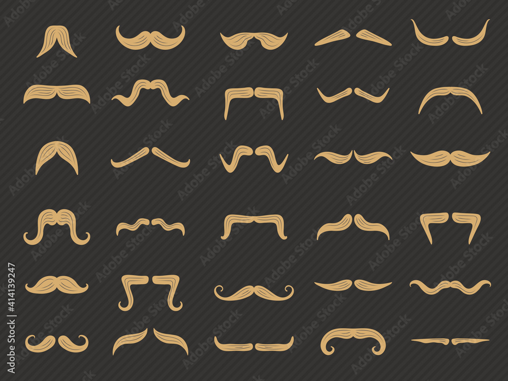 Moustache collection. Shaved gentlemen set barbershop symbols recent vector moustache icons. Illustration hipster face gentleman moustache Moustache collection. Shaved gentlemen set barbershop symbols recent vector moustache icons. Illustration hipster face gentleman moustache