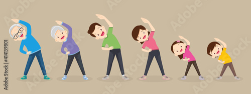 big family exercising together