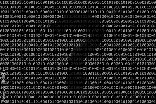 Silhouette of question mark over binary code surface