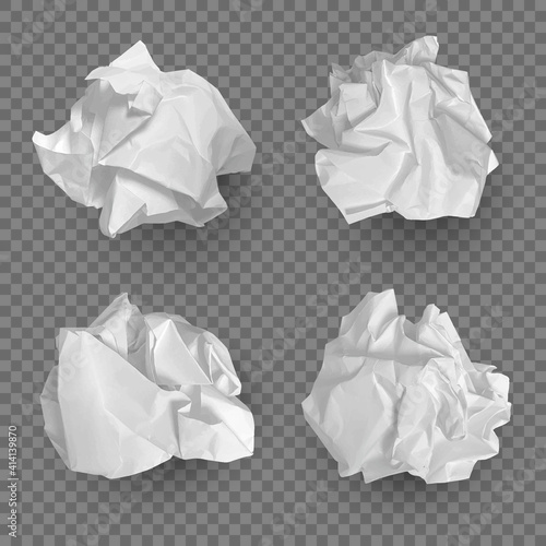 Crumpled paper balls. Realistic garbage bad idea symbols crushed piece of papers decent vector templates collection. Crumpled textured rubbish, damaged crumbled paper illustration photo