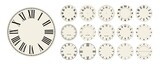 Big set of vector clock faces, watch dials in different styles for watch clock design