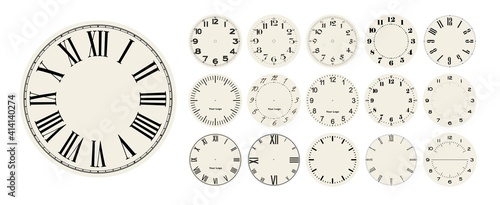 Big set of vector clock faces, watch dials in different styles for watch clock design