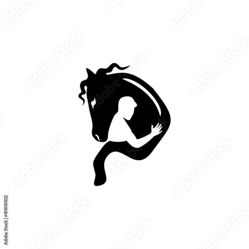 Vector mascot, cartoon of kid hugging horse, 
Vector illustration icons and logo design elements - horse vector
